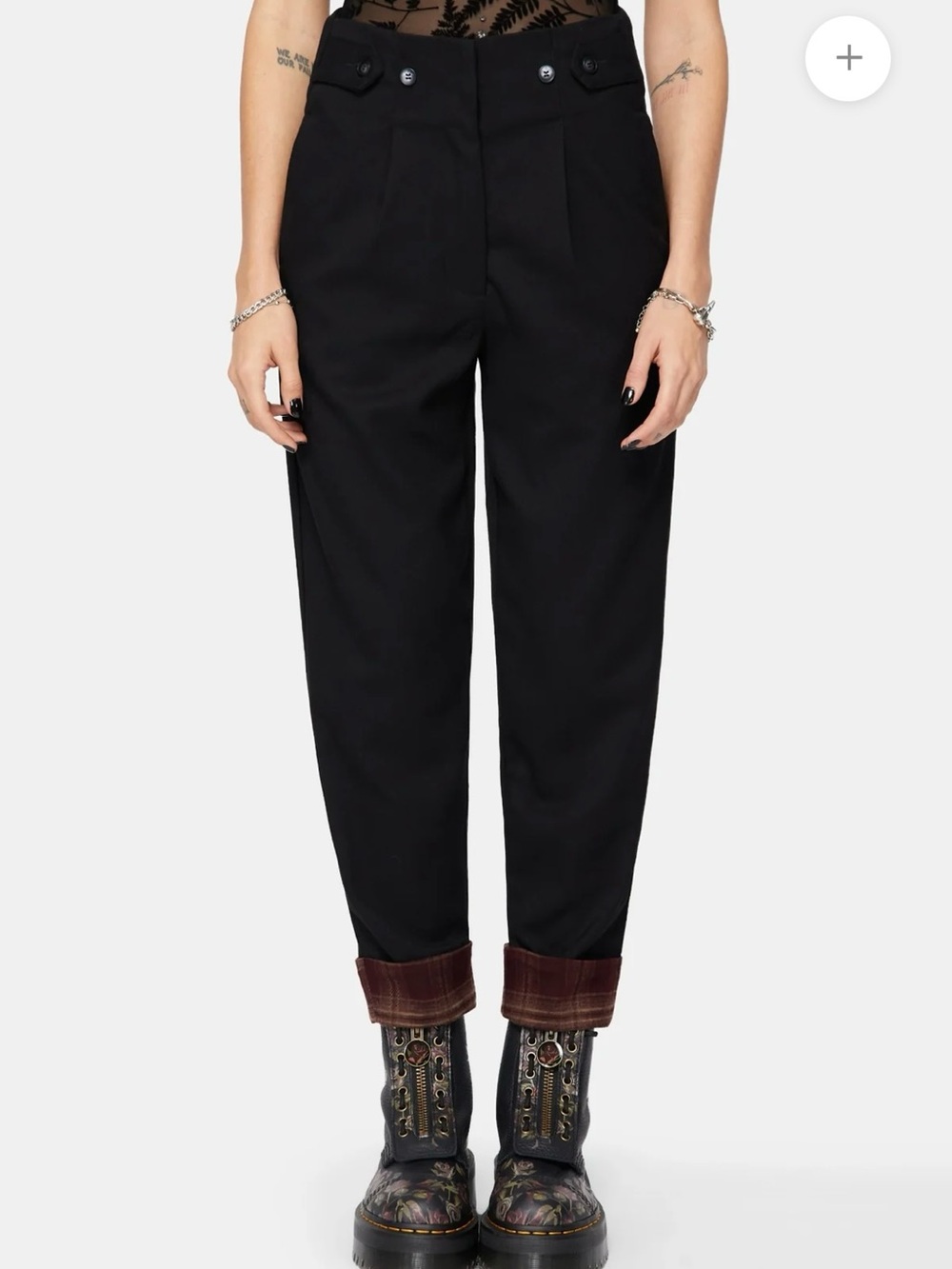 NWT Disturbia Loura Tapered Leg Check Plaid Turn Up Black Trouser Goth Sz 2